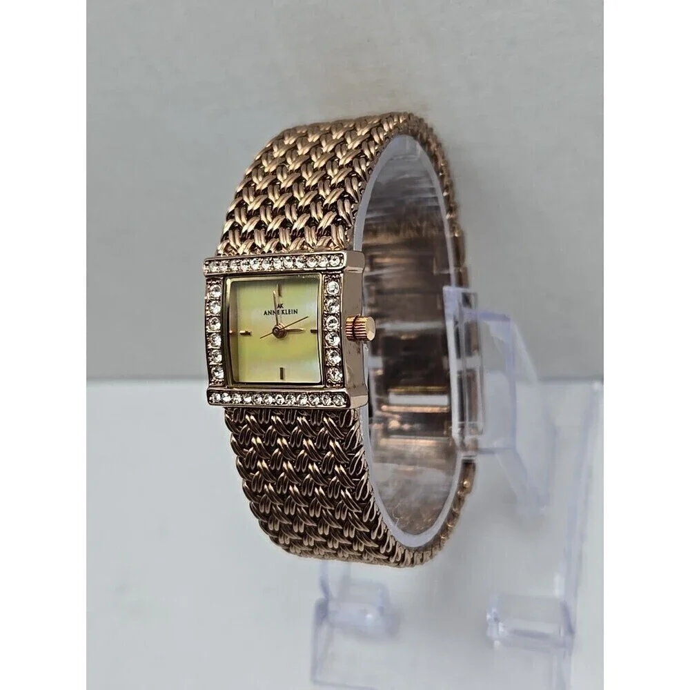 Anne Klein Rose Gold Mesh Crystal Bezel Mother Of Pearl Dial Watch New Battery